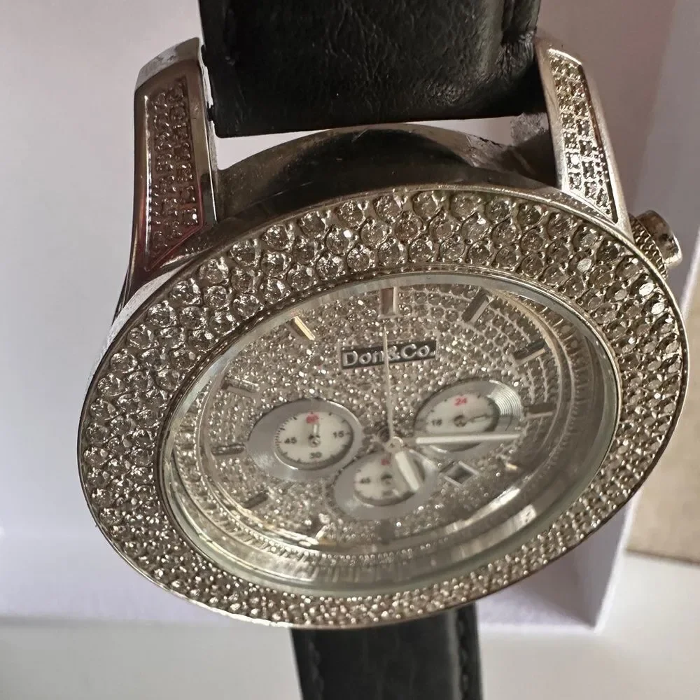 Don&Co Bold & Brilliant - Men’s Oversized Diamond Watch with Leather Strap